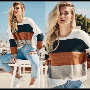 Striped color block pullover crewneck sweater